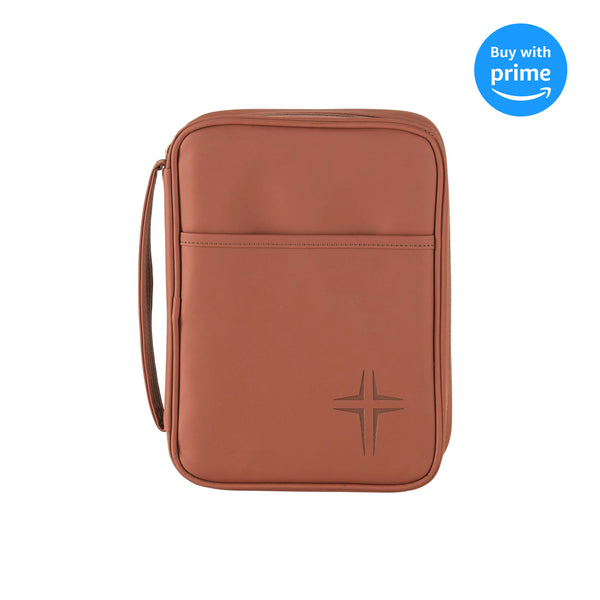 Caramel Brown Cross Large Print Vinyl Bible Cover with Handle