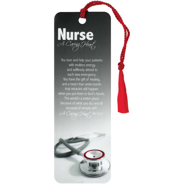 Nurse A Caring Heart Stethoscope Gray Cardstock Tassel Bookmarks, Pack of 12