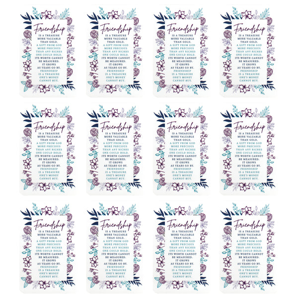 Friendship Treasure Purple Floral 2.5 x 4 Cardstock Bookmark Pack of 12