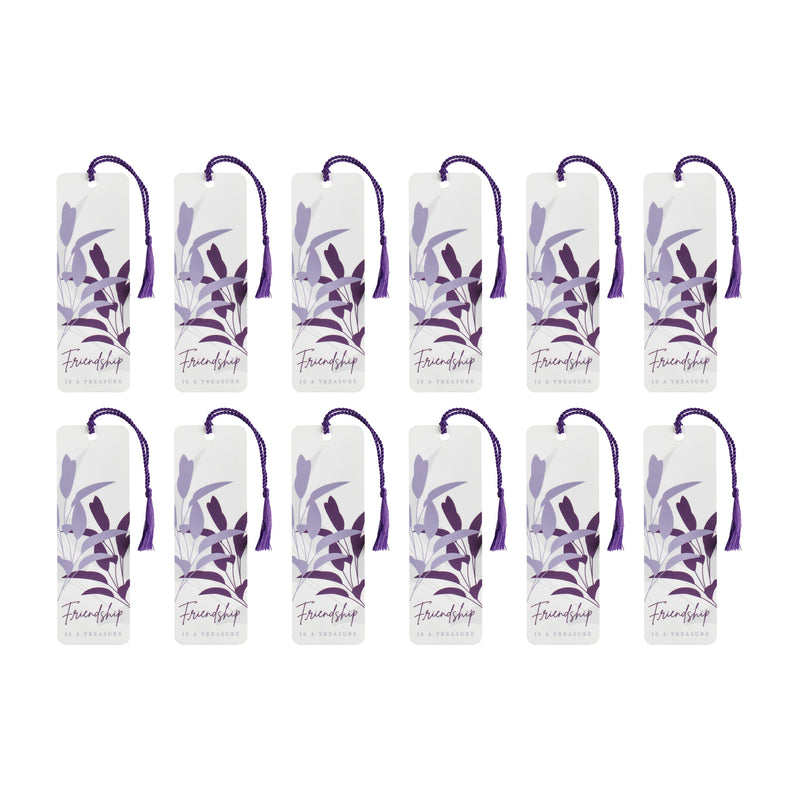 Friendship Is A Treasure Purple Foliage 6 x 2 Cardstock Bookmark Multipack with Tassel of 12