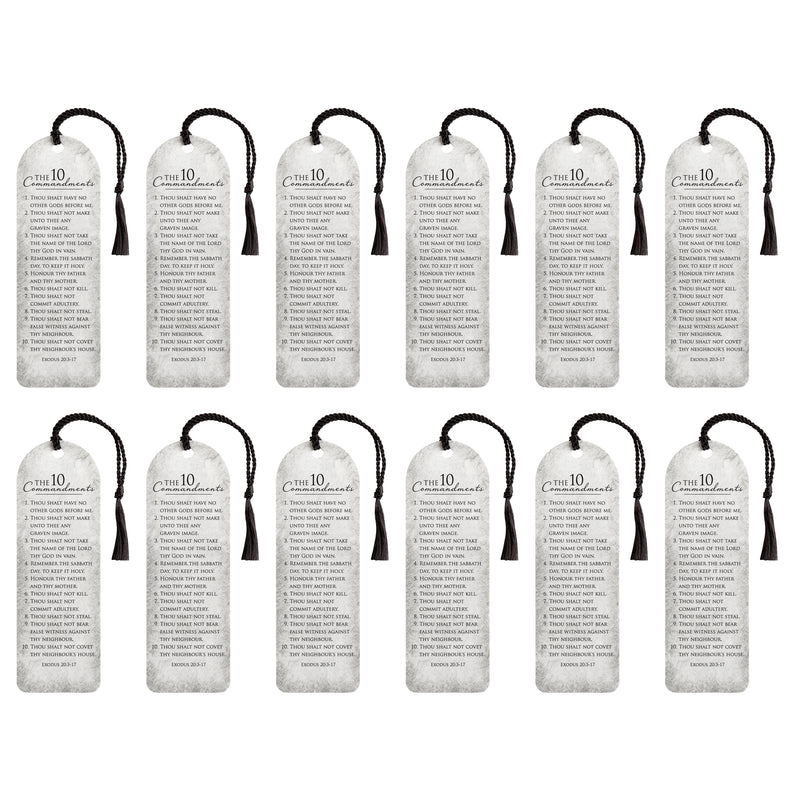 The 10 Commandments Textured White 6 x 2 Cardstock Bookmark Multipack with Tassel of 12