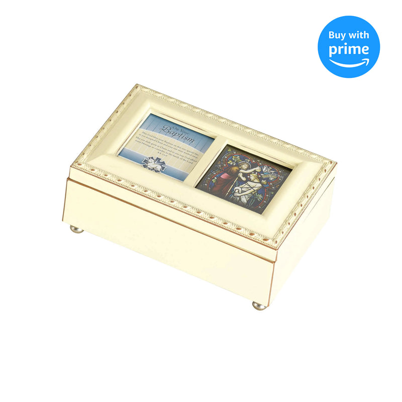 On Your Baptism Blue Classic Cream 6 x 4 Acrylic Music Box Plays Ave Maria