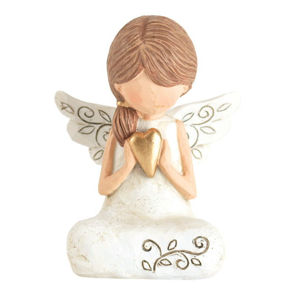 Weathered White Angel with Heart 3 x 2.25 Resin Decorative Tabletop Figurine