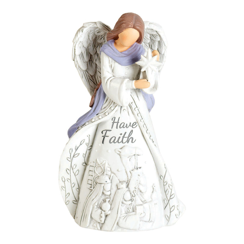 Have Faith Distressed White Robbed Angel 5 x 3 Resin Decorative Tabletop Figurine
