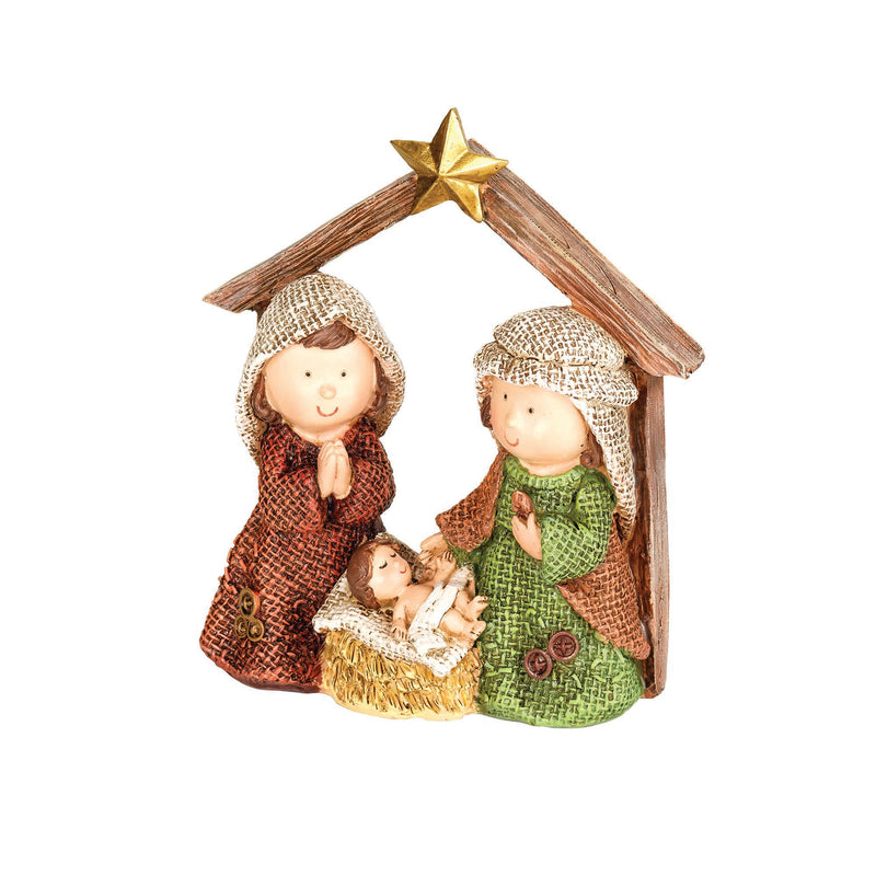 Textured Brown Holy Family with Creche 8.5 x 4 Resin Decorative Tabletop Figurine