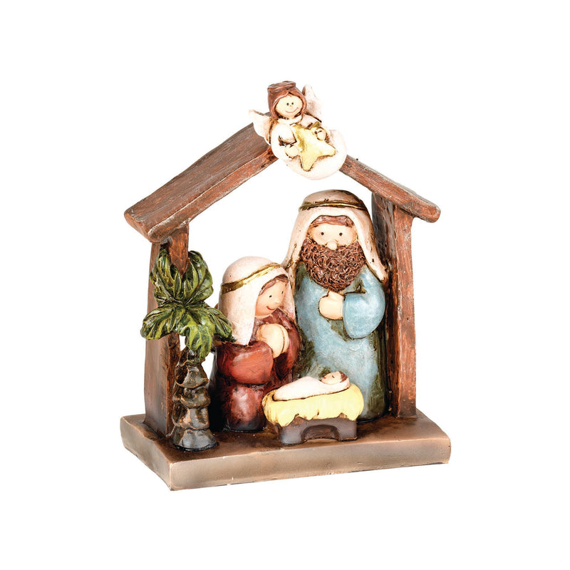 Bronzed Holy Family in Creche 5 x 3.75 Resin Decorative Tabletop Figurine
