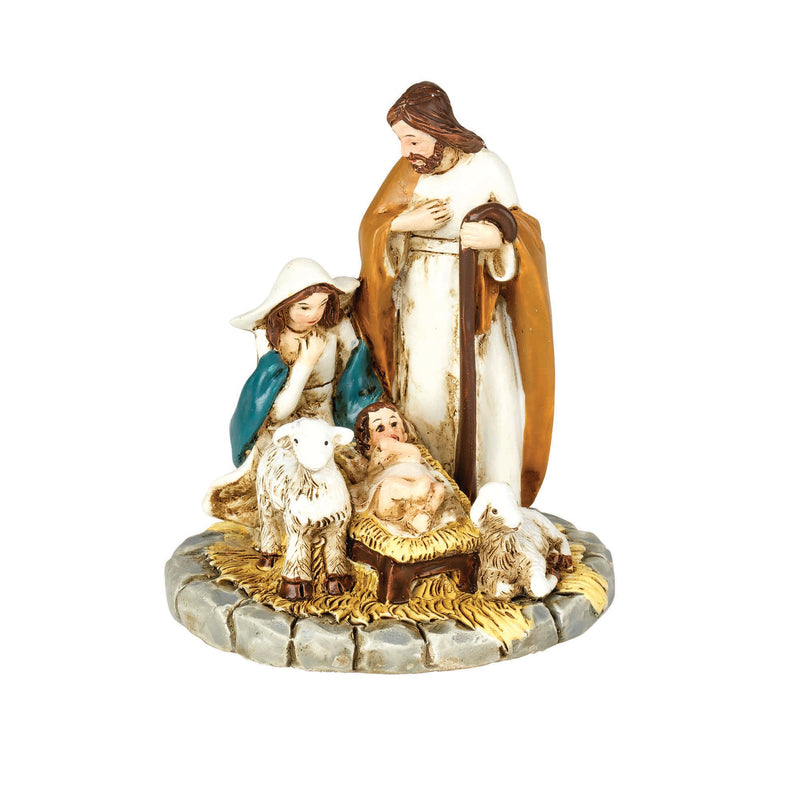 Whitewash Holy Family on Base 2.5 x 2 Resin Decorative Tabletop Figurine