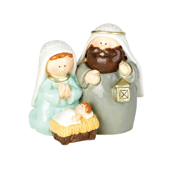 Glossy Grey Holy Family 2.5 x 2.75 Resin Decorative Tabletop Figurine