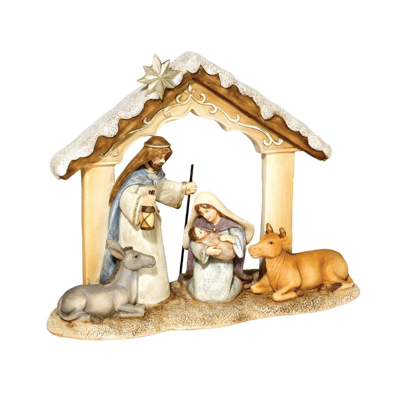 Weathered White Nativity 7 x 8.5 Resin Decorative Tabletop Figurine