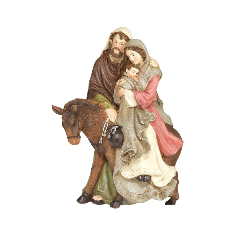 Natural Brown Holy Family on Donkey 8.5 x 5.75 Resin Decorative Tabletop Figurine