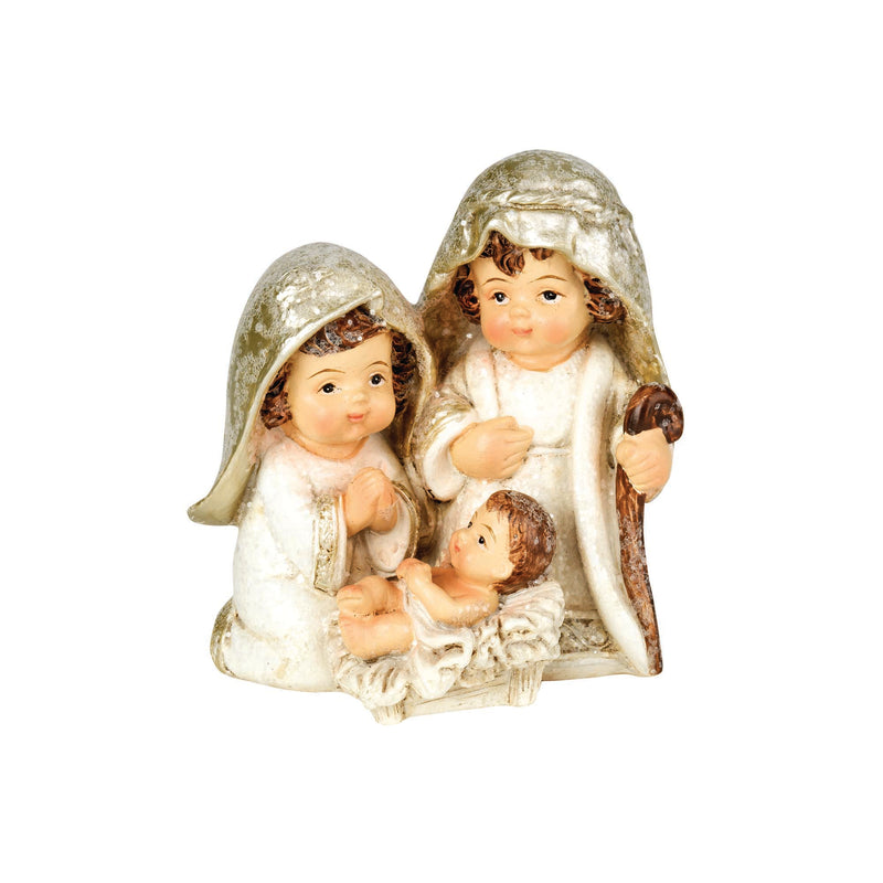 Antiqued White Children Holy Family 2.75 x 2.5 Resin Decorative Tabletop Figurine