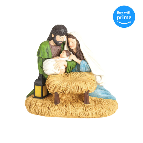 Holy Family Sitting on Golden Hay LED 4.5 x 5 Resin Decorative Tabletop Figurine