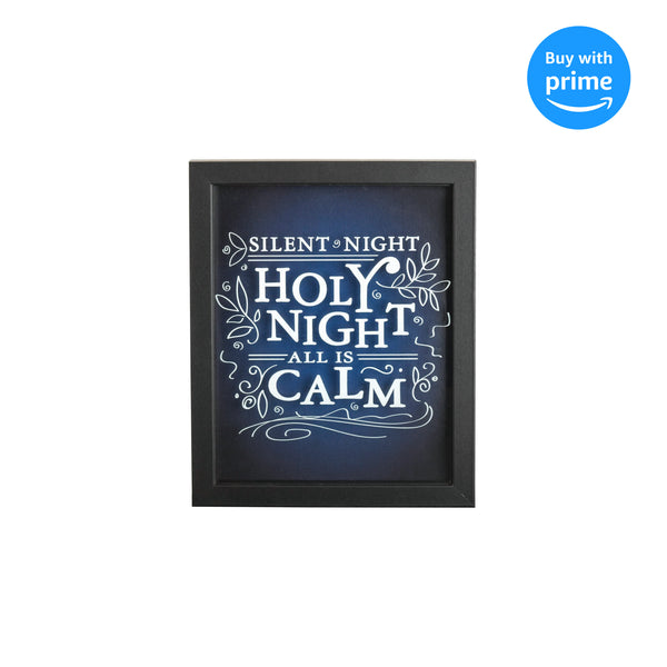 Silent Night Holy Night Blue Hue 11 x 9 Wood and Glass Decorative Hanging Wall Sign Art