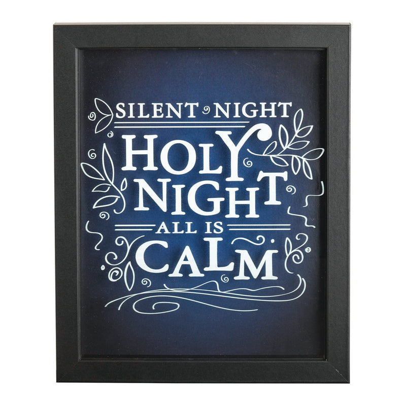 Silent Night Holy Night Blue Hue 11 x 9 Wood and Glass Decorative Hanging Wall Sign Art