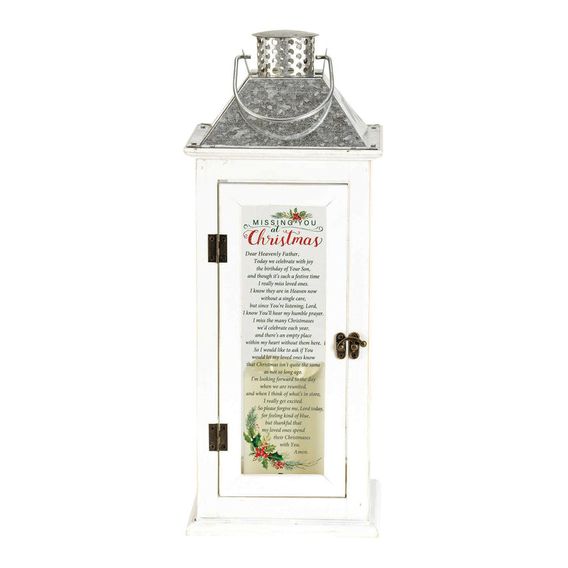 Missing You at Christmas Red Holly 17 x 6.5 Resin Decorative Tabletop Lantern