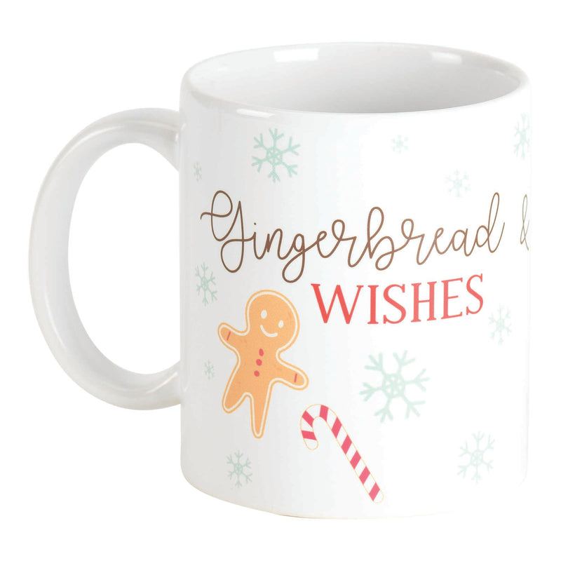 Gingerbread Wishes White Snowflake 11 ounce Ceramic Cafe Coffee Tea Cup Mug