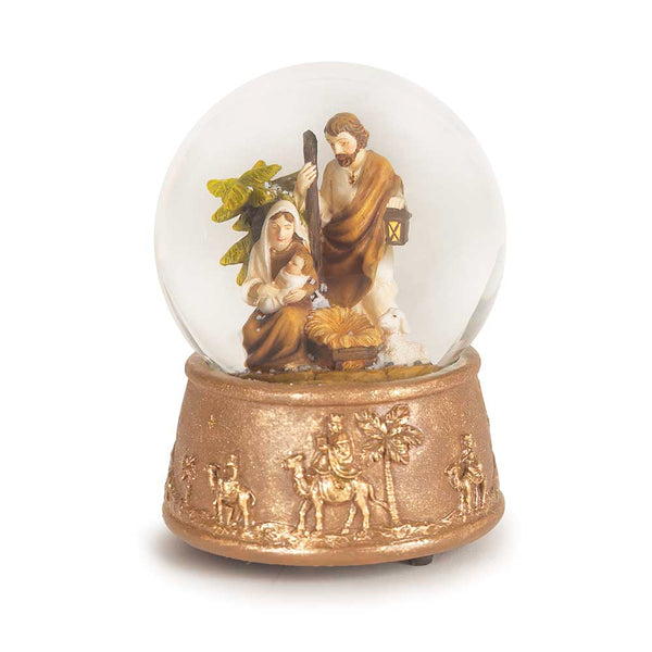 Dicksons Holy Family with Lamb Gold Tone Polyresin 7 Inch Christmas Nativity Musical Water Globe