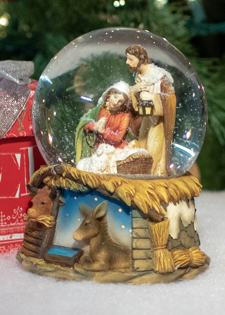 Dicksons Musical Holy Family Creche Natural Brown 6 inch Glass Christmas Water Globe