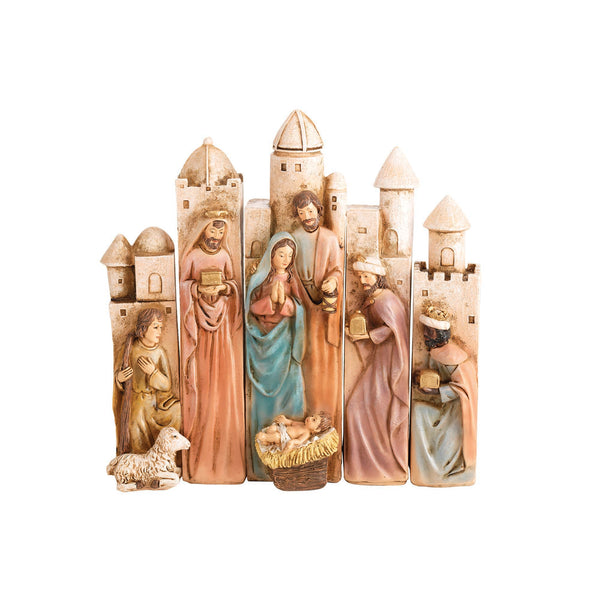 Distressed Sepia Nativity 7.75 x 1.75 Resin Decorative Tabletop Figurine Set 5