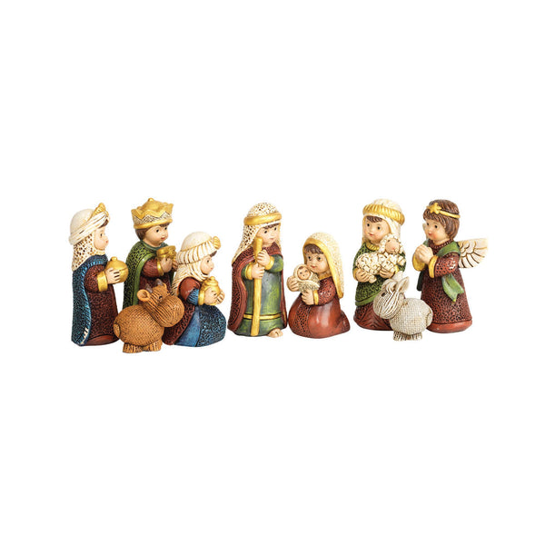 Textured Brown Nativity 3.25 x 1.5 Resin Decorative Tabletop Figurine Set 9