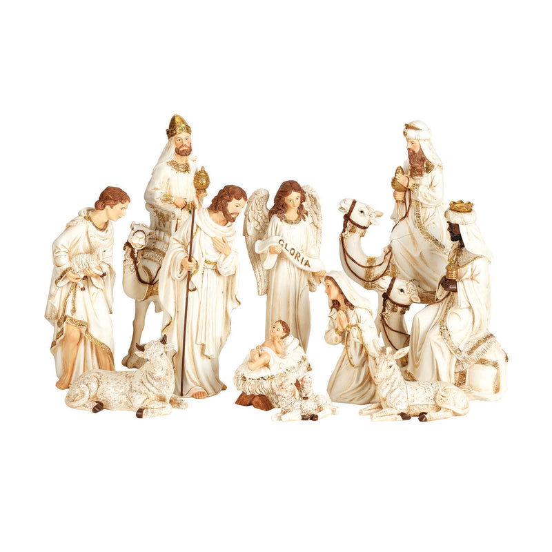 Weathered White 14.25 x 8 Resin Decorative Tabletop Figurine Set 11