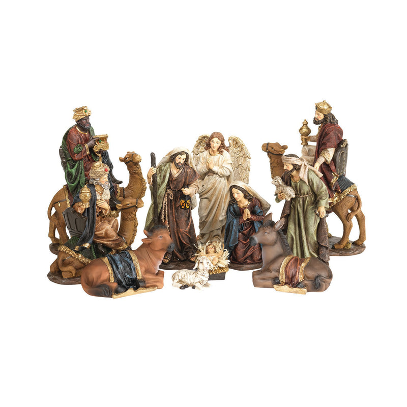Natural Brown Look Nativity 10 x 7 Resin Decorative Tabletop Figurine Set 11