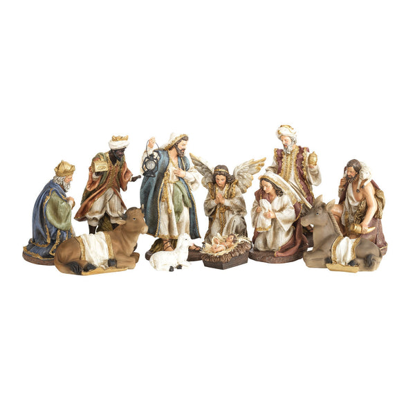 Brushed Bronze Tone Nativity 8.5 x 4 Resin Decorative Tabletop Figurine Set 11