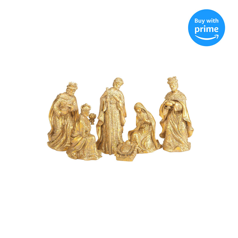 Antiqued Golden Nativity 8 x 3.5 Resin Decorative Tabletop Figurine Set 6