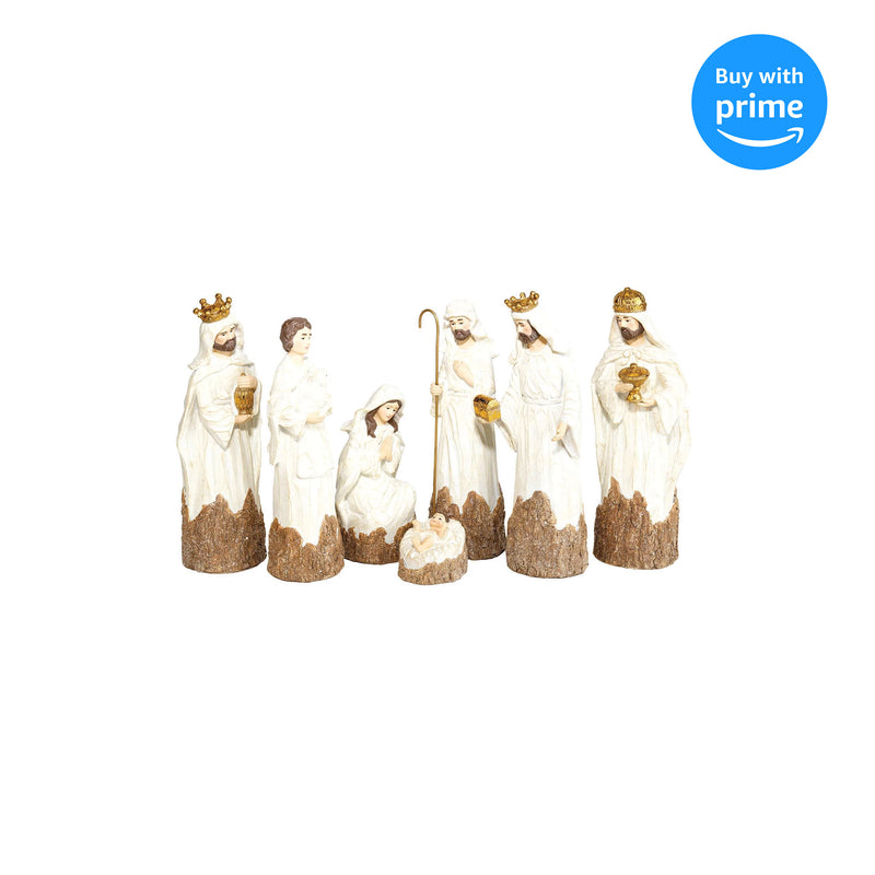 Creamy White Nativity 8 x 2.5 Resin Decorative Tabletop Figurine Set