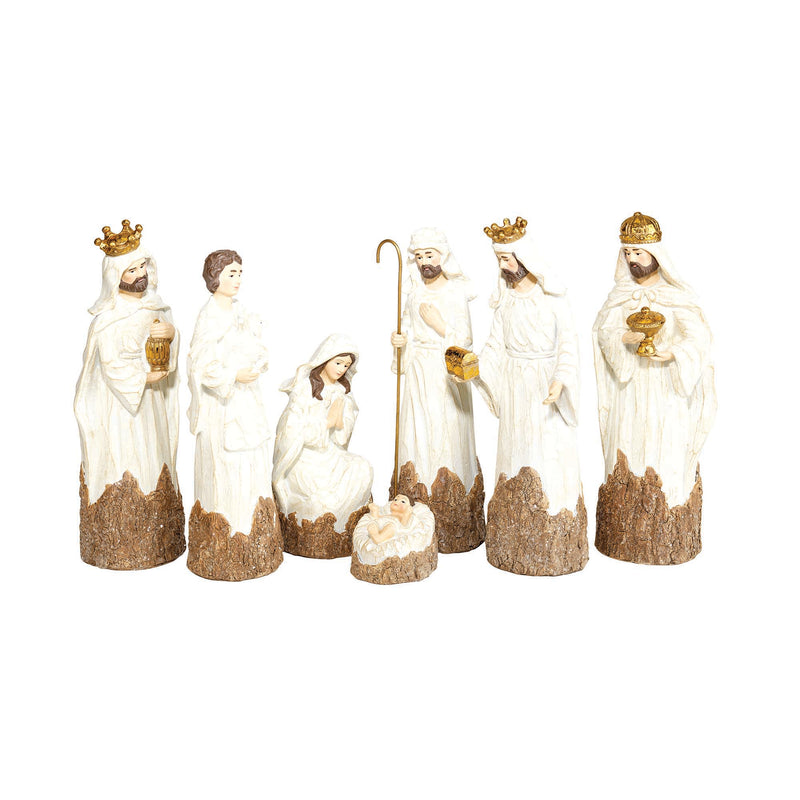 Creamy White Nativity 8 x 2.5 Resin Decorative Tabletop Figurine Set