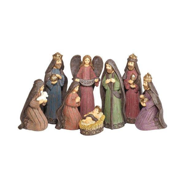 Natural Brown Grey Wood Look Nativity 4.25 x 3 Glass Decorative Tabletop Figurine Set 8