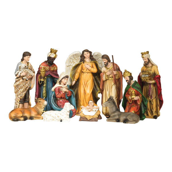 Sunshine Yellow Goldtone Nativity 6.5 inch Resin Decorative Figurine, 11 Piece Set