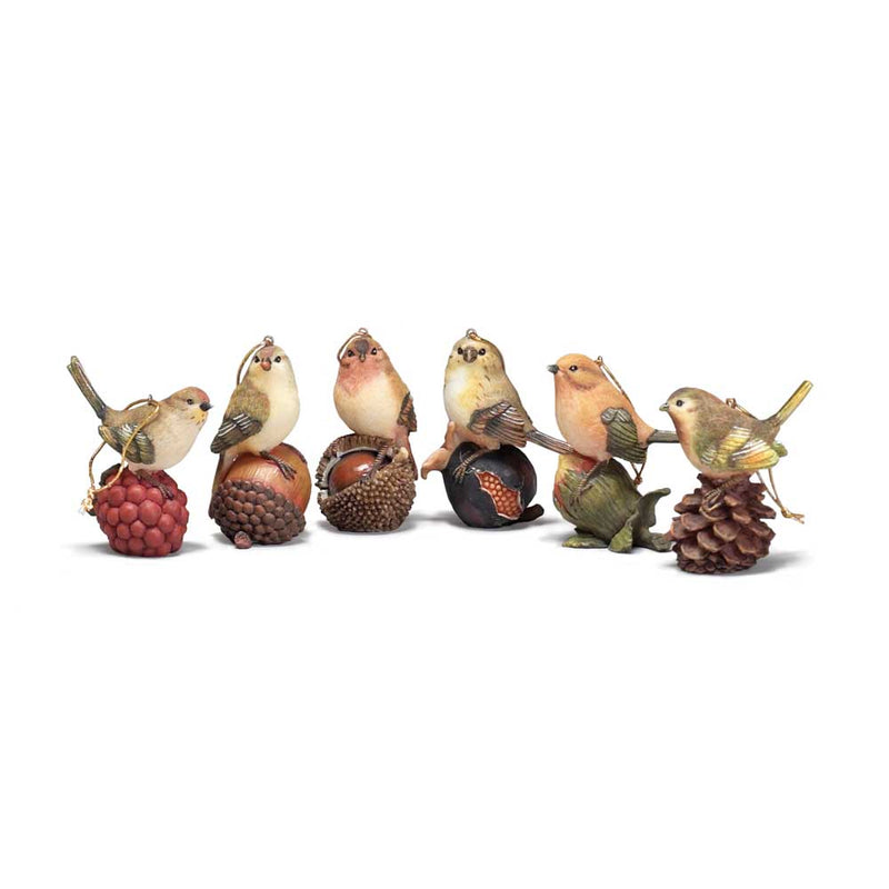 Dicksons Birds on Assorted Tree Nuts 3.25 x 6 Resin Stone Christmas Ornaments Pack of 48