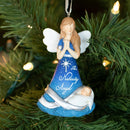 Nativity Angel and Baby Jesus Sky Blue 4 inch Resin Stone Christmas Ornament