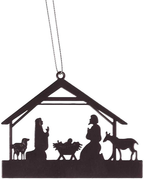 Holy Family and Animal Friends Silhouette 4 x 3 Metal Christmas Nativity Ornament