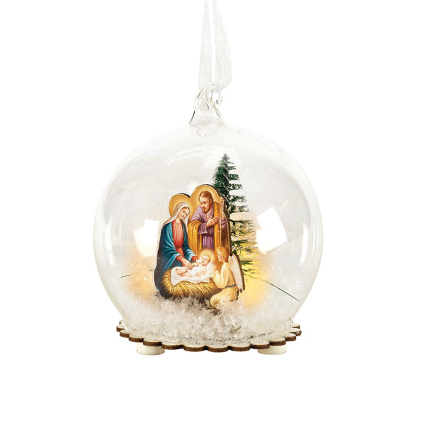 Whimsical Holy Family Bulb Lighted 3.5 x 3 Glass Decorative Hanging Ornament