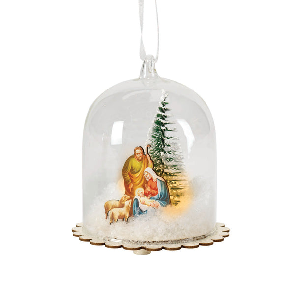Whimsical Holy Family Lighted 4 x 3.25 Glass Decorative Hanging Ornament