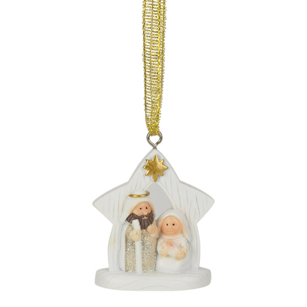 Dicksons Glitter White Holy Family 2 inch Resin Decorative Christmas Ornament