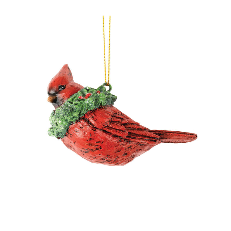 Distressed Red Cardinal with Wreath 2 x 3 Resin Decorative Hanging Ornament