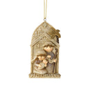 Weathered Sparkle Brown Holy Family in Creche 4 x 2.25 Resin Decorative Hanging Ornament