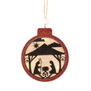 Glittered Red Holy Family in Creche Lighted 3.5 x 3 Resin Decorative Hanging Ornament