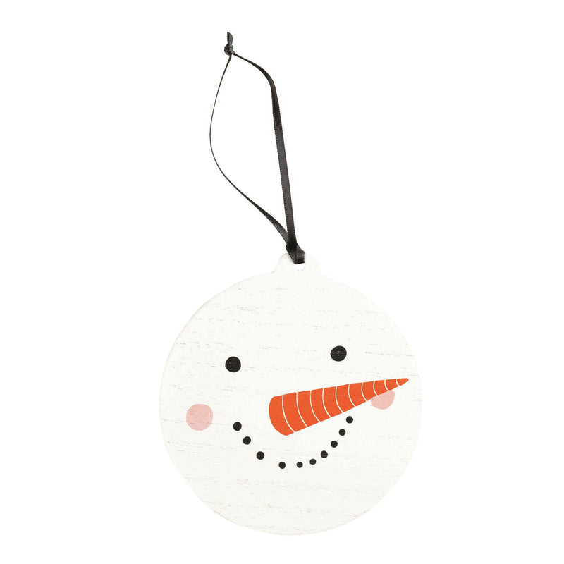 Whitewash Smiling Snowman Round 4.25 x 4 MDF Decorative Hanging Ornament