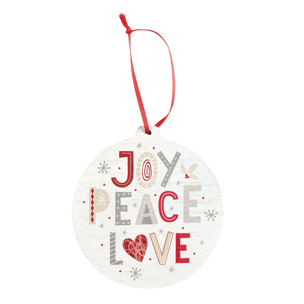Joy Peace Love Holiday Red 4.25 x 4 MDF Decorative Hanging Ornament