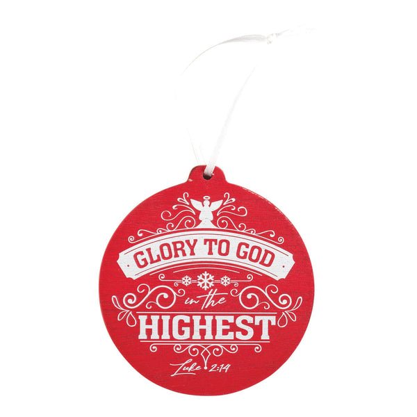 Glory To God Festive Red Ball 4.25 x 4 MDF Decorative Hanging Ornament
