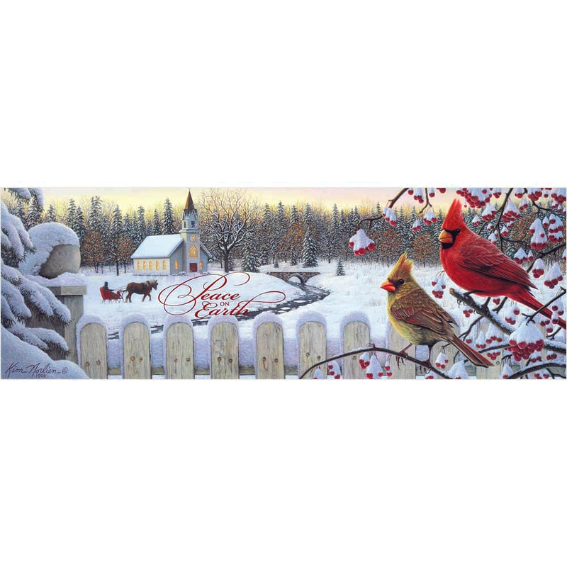 Dicksons Peace On Earth White Crimson Morning Birds 14 x 5 Wood Christmas Wall Sign Plaque