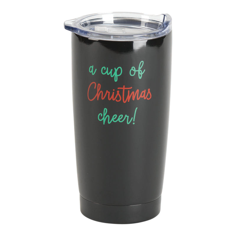 Cup of Cheer Black 20 ounce Stainless Steel Coffee Mug Tumbler with Lid