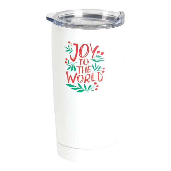 Joy to the World Holly Red 20 ounce Stainless Steel Coffee Mug Tumbler with Lid