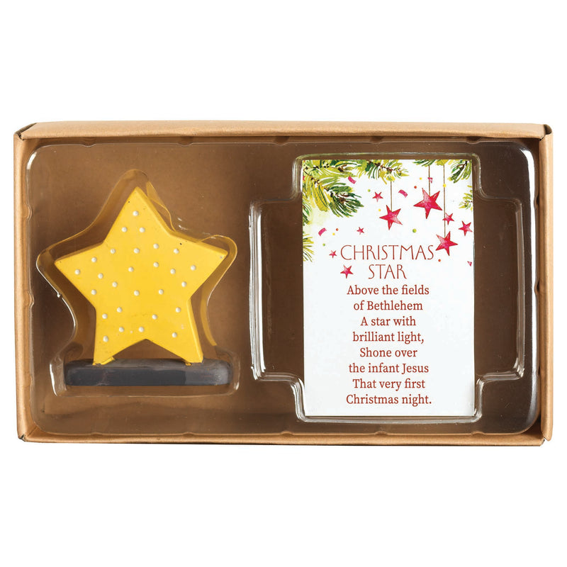 Yellow Christmas Star on Base 3.75 x 6.5 Resin and paper Decorative Tabletop Cross with Card
