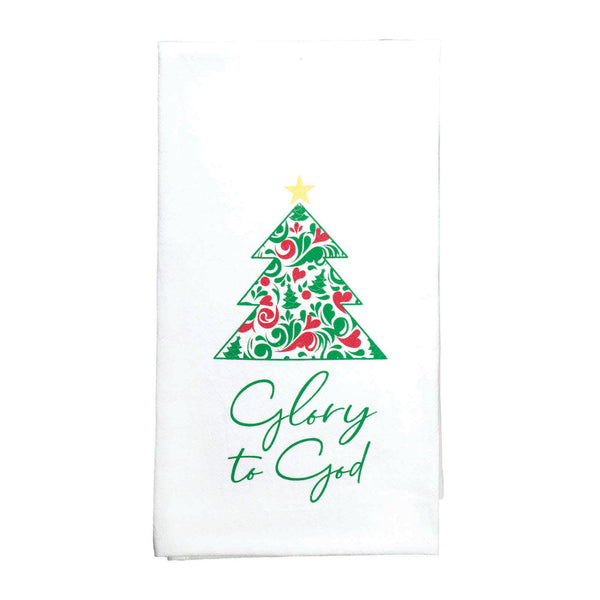 Glory to God Red Green Tree 18 x 22 Cotton Decorative Hanging Hand Tea Towel Flour Sack