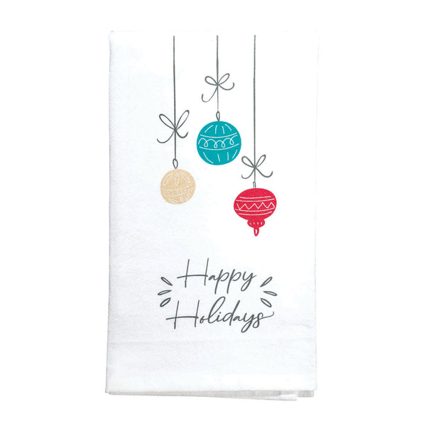 Happy Holidays Red Blue Cream Ornaments 18 x 22 Cotton Decorative Hanging Hand Tea Towel Flour Sack